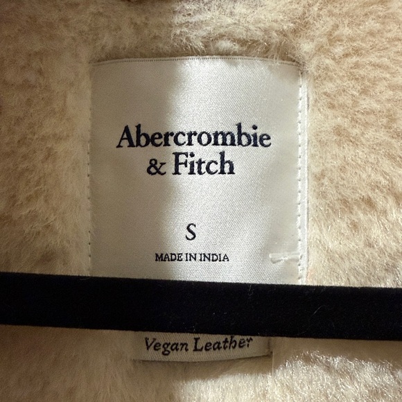 Abercrombie & Fitch Beige Leather Jacket with Shearling Collar - Picture 3 of 4